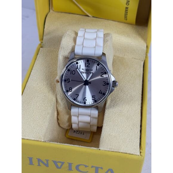 Invicta Angel Watch Womens 37mm White Silicone Band Silver Tone With Case